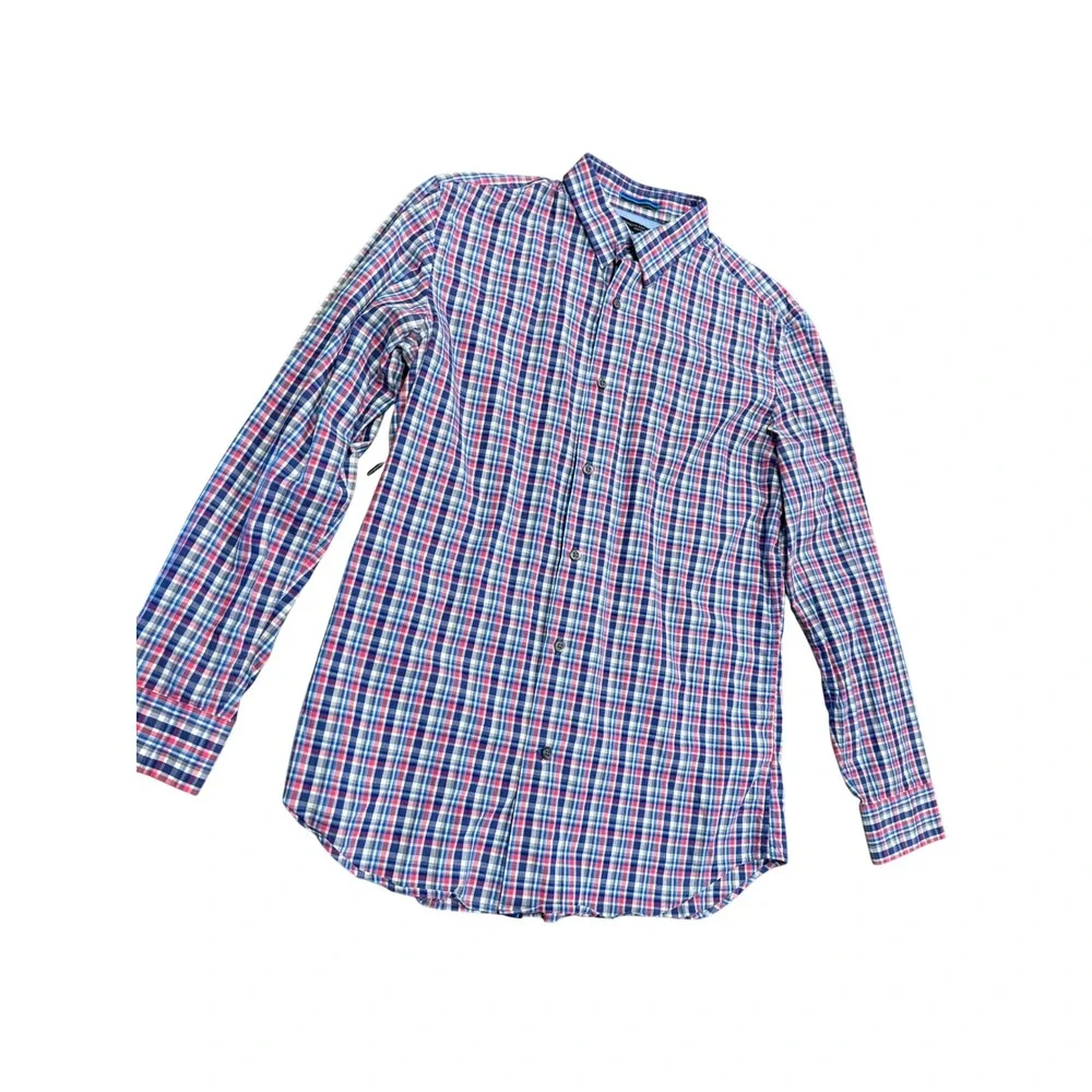 Banana Republic Mens Slim Fit Plaid‎ Button Down Shirt Blue Red White Medium